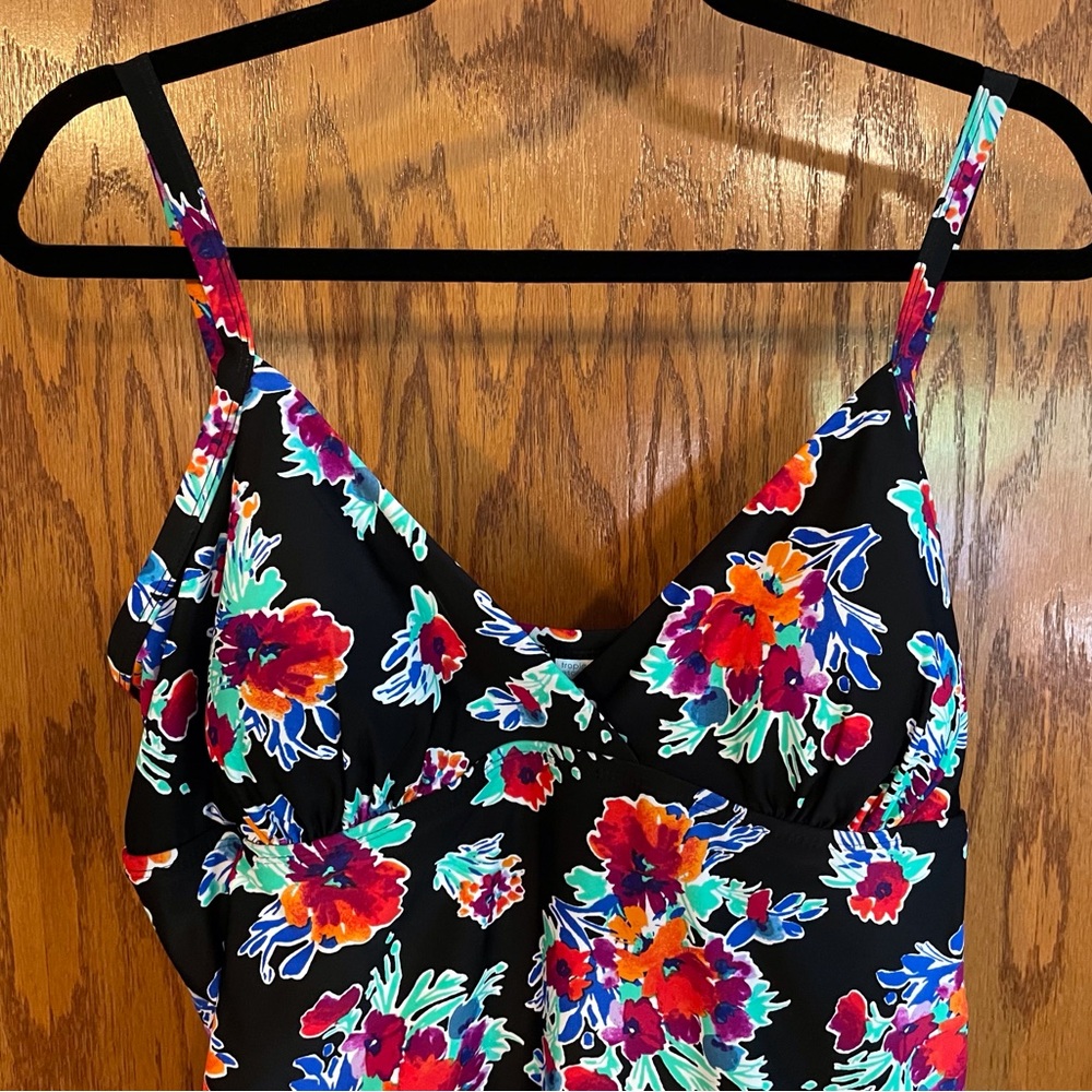Tropical Escape Black Floral Spaghetti Strap Swimsuit - Picture 2 of 9